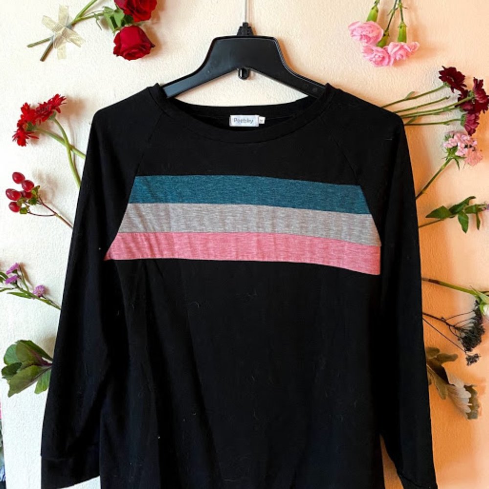 heathered multi striped 3/4 sleeve top